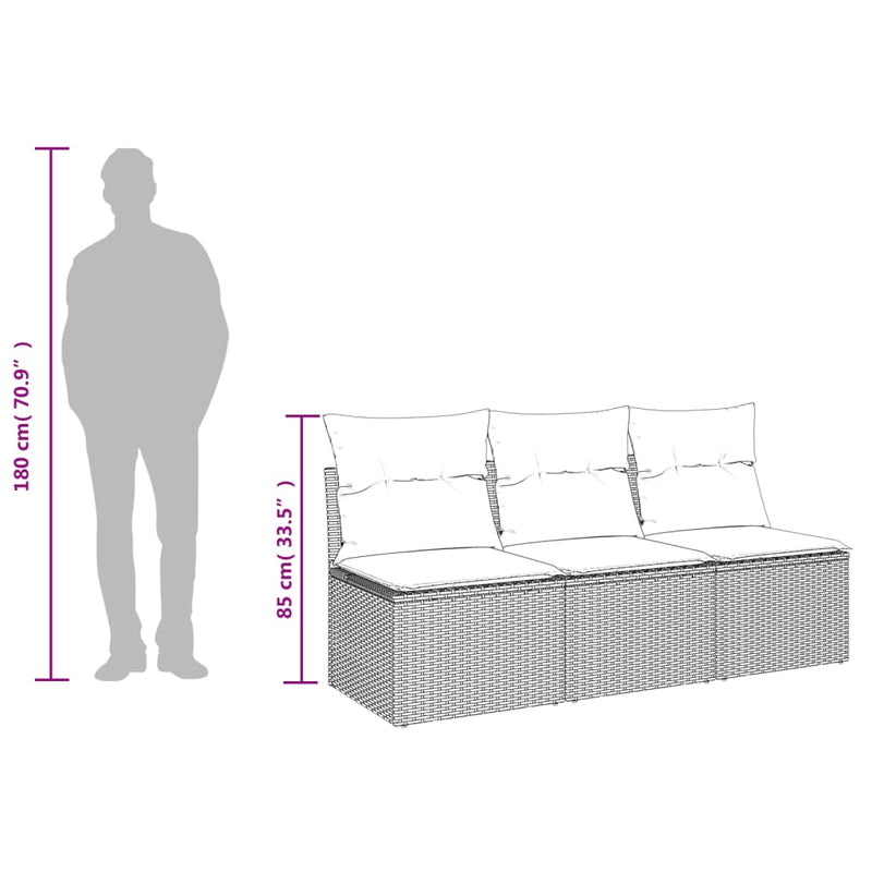 vidaXL 3 személyes bézs polyrattan kerti kanapé párnával