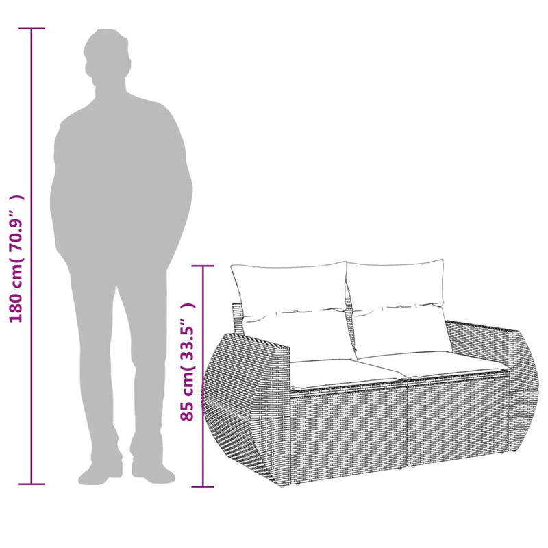 vidaXL 2 személyes bézs polyrattan kerti kanapé párnával