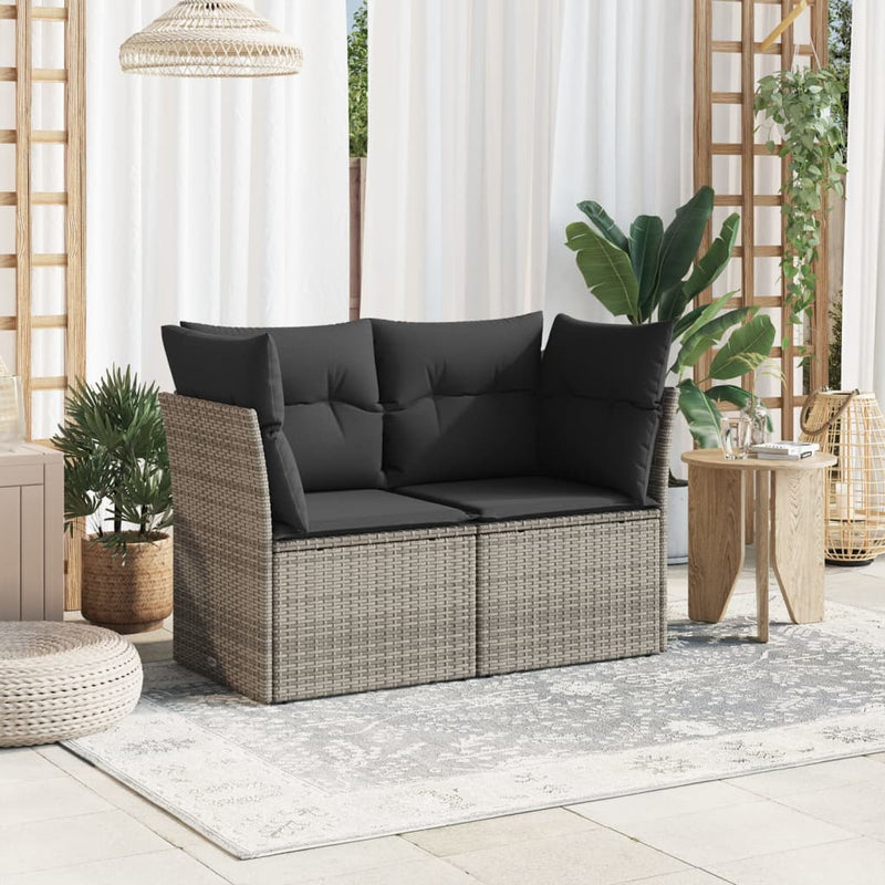 vidaXL 2 személyes szürke polyrattan kerti kanapé párnával