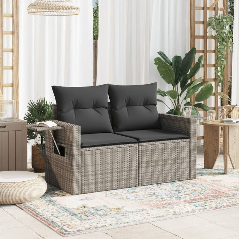vidaXL 2 személyes szürke polyrattan kerti kanapé párnával