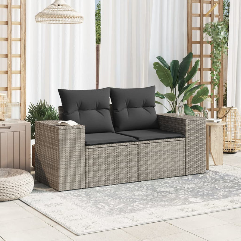 vidaXL 2 személyes szürke polyrattan kerti kanapé párnával