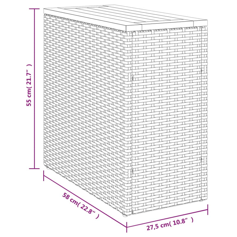 vidaXL szürke polyrattan falapos kerti kisasztal 58 x 27,5 x 55 cm
