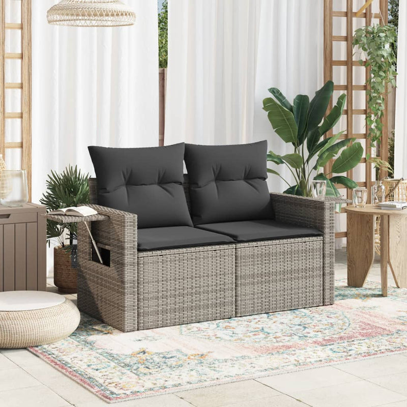 vidaXL 2 személyes szürke polyrattan kerti kanapé párnával