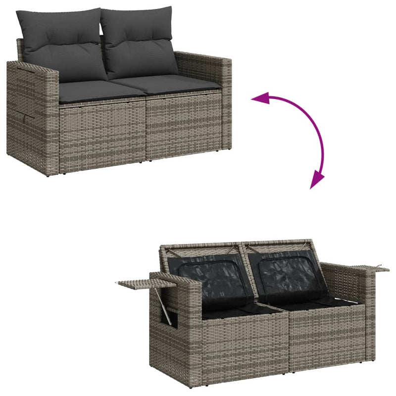vidaXL 2 személyes szürke polyrattan kerti kanapé párnával