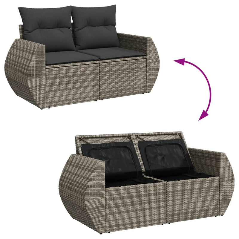 vidaXL 2 személyes szürke polyrattan kerti kanapé párnával