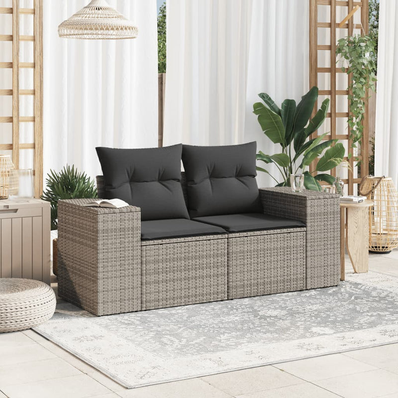 vidaXL 2 személyes szürke polyrattan kerti kanapé párnával