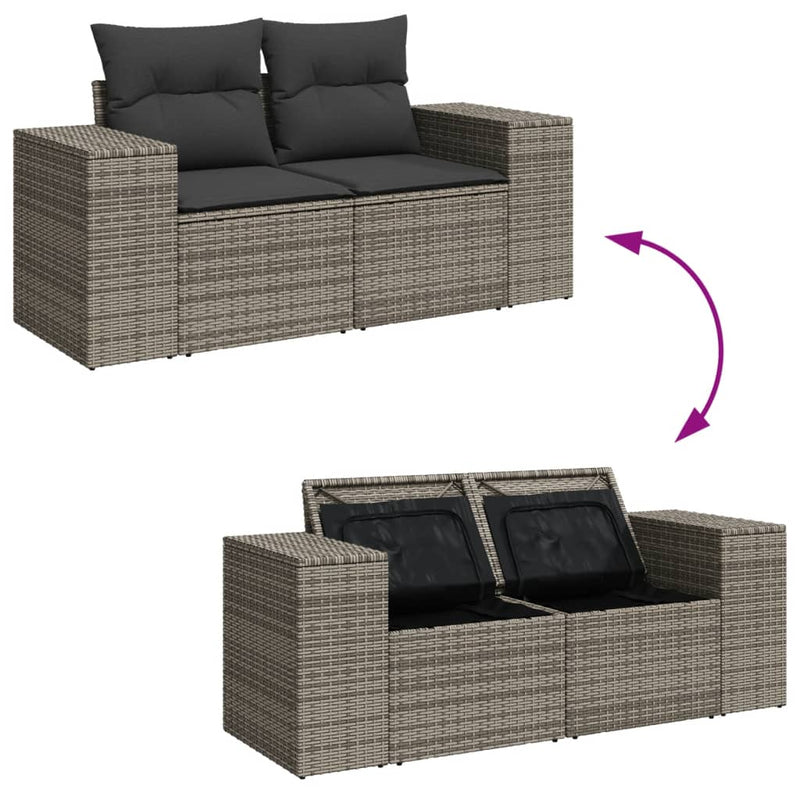 vidaXL 2 személyes szürke polyrattan kerti kanapé párnával