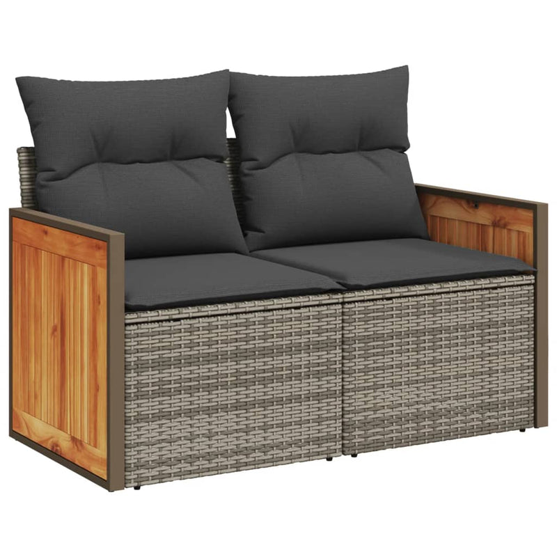 vidaXL 2 személyes szürke polyrattan kerti kanapé párnával