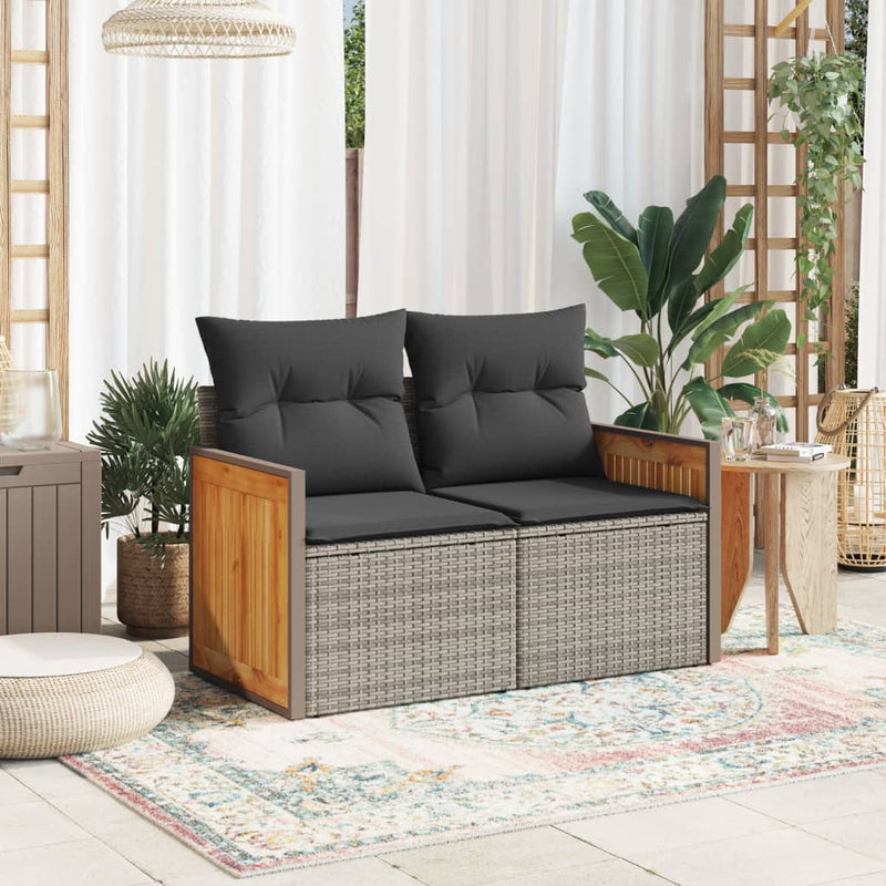 vidaXL 2 személyes szürke polyrattan kerti kanapé párnával