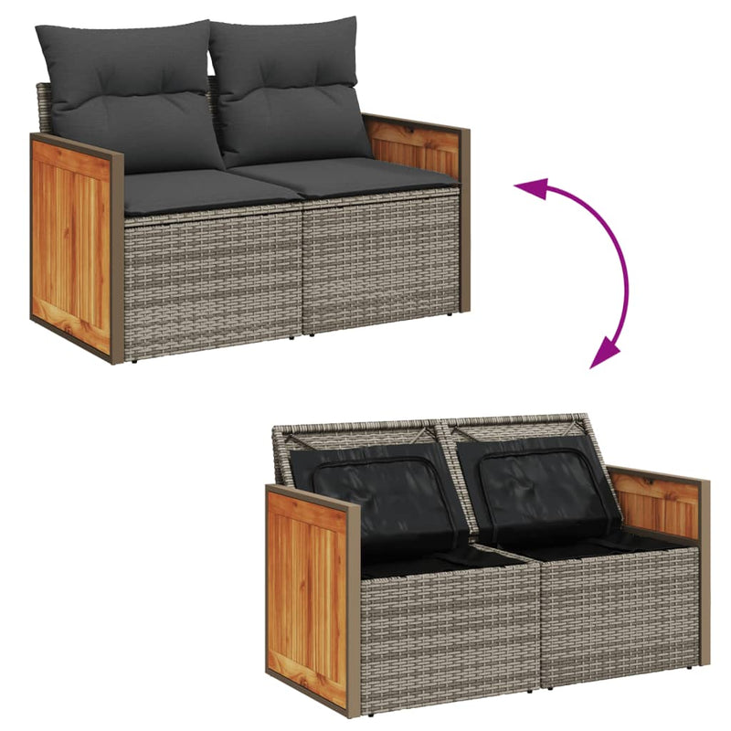 vidaXL 2 személyes szürke polyrattan kerti kanapé párnával
