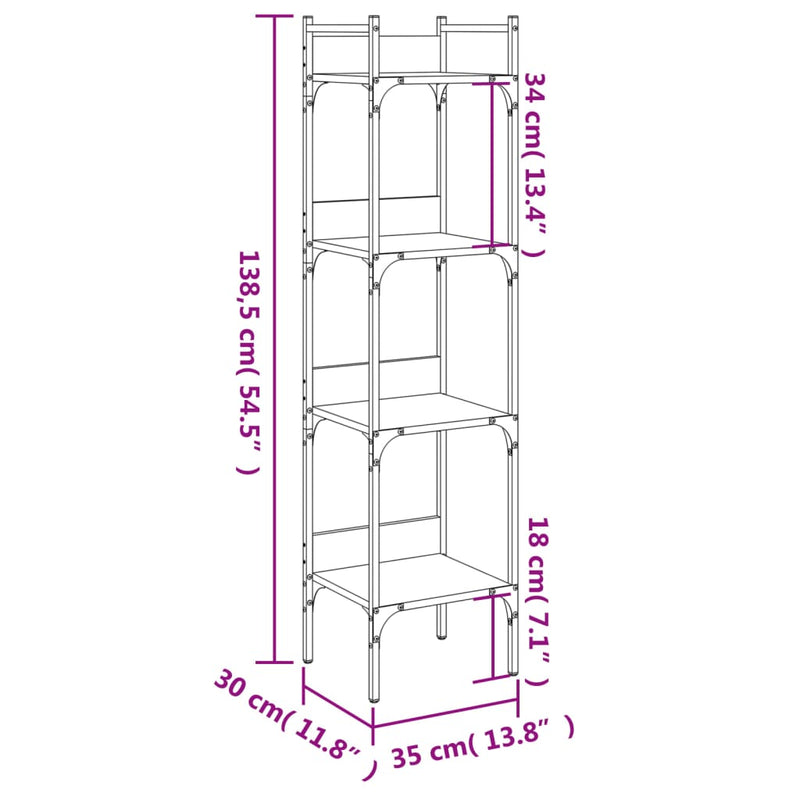 vidaXL 4 szintes fekete szerelt fa könyvespolc 35 x 30 x 138,5 cm