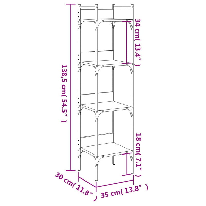 vidaXL 4 szintes barna tölgy szerelt fa könyvespolc 35 x 30 x 138,5 cm