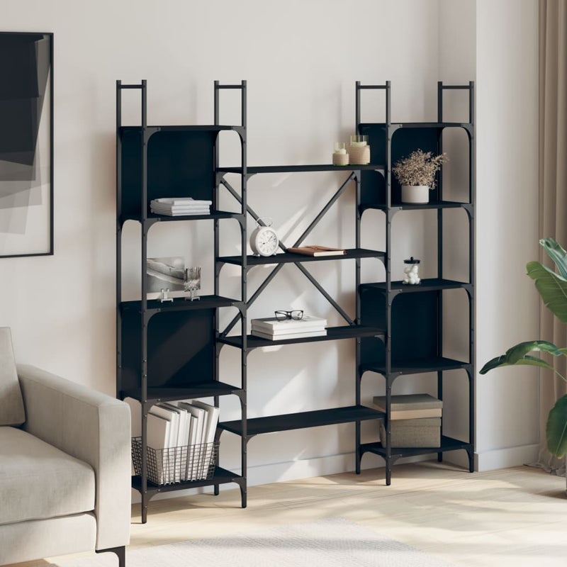 vidaXL fekete szerelt fa könyvespolc 155,5 x 24 x 166,5 cm