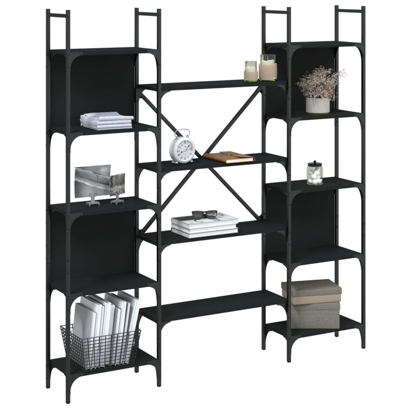 vidaXL fekete szerelt fa könyvespolc 155,5 x 24 x 166,5 cm