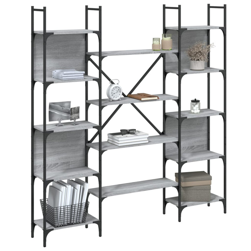 vidaXL szürke sonoma színű szerelt fa könyvespolc 155,5x24x166,5 cm