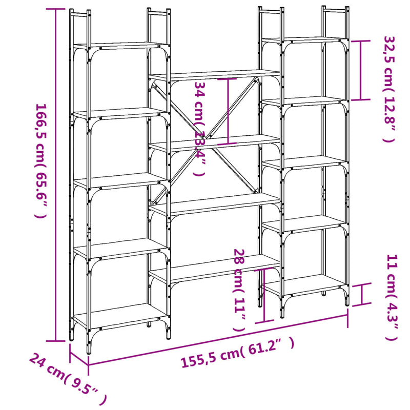vidaXL barna tölgy színű szerelt fa könyvespolc 155,5 x 24 x 166,5 cm
