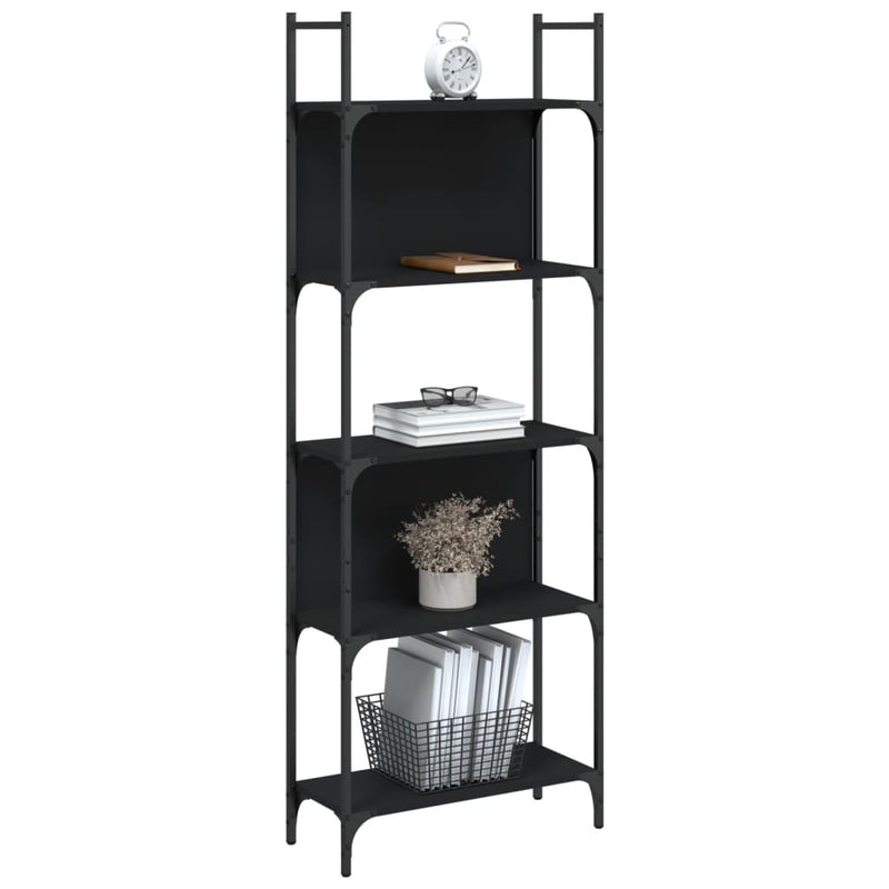 vidaXL 5 szintes fekete szerelt fa könyvespolc 60,5x24x166,5 cm