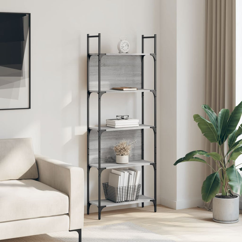 vidaXL 5 szintes szürke sonoma szerelt fa könyvespolc 60,5x24x166,5 cm