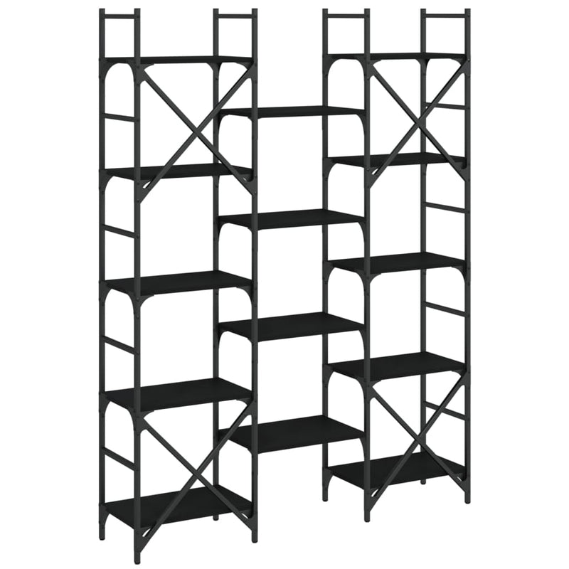 vidaXL fekete szerelt fa könyvespolc 127,5x28,5x172,5 cm