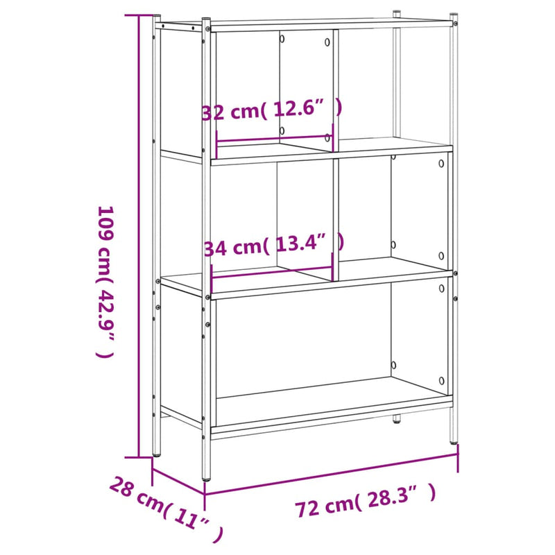 vidaXL barna tölgy színű szerelt fa könyvszekrény 72x28x109 cm