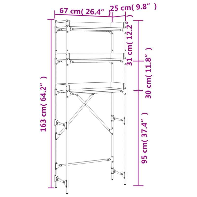 vidaXL fekete szerelt fa mosógéppolc 67 x 25 x 163 cm
