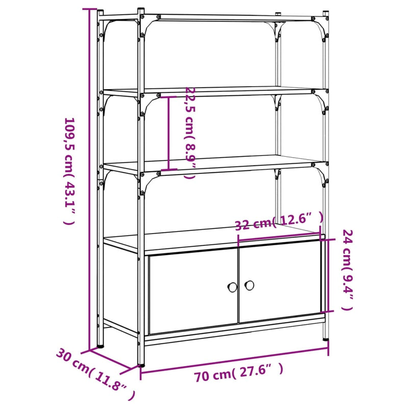 vidaXL 3 szintes fekete szerelt fa könyvespolc 70 x 30 x 109,5 cm
