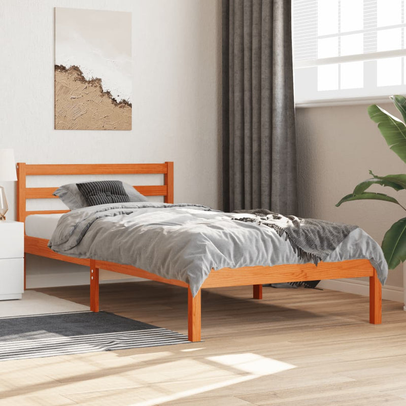 vidaXL viaszbarna tömör fenyőfa ágy matrac nélkül 75 x 190 cm