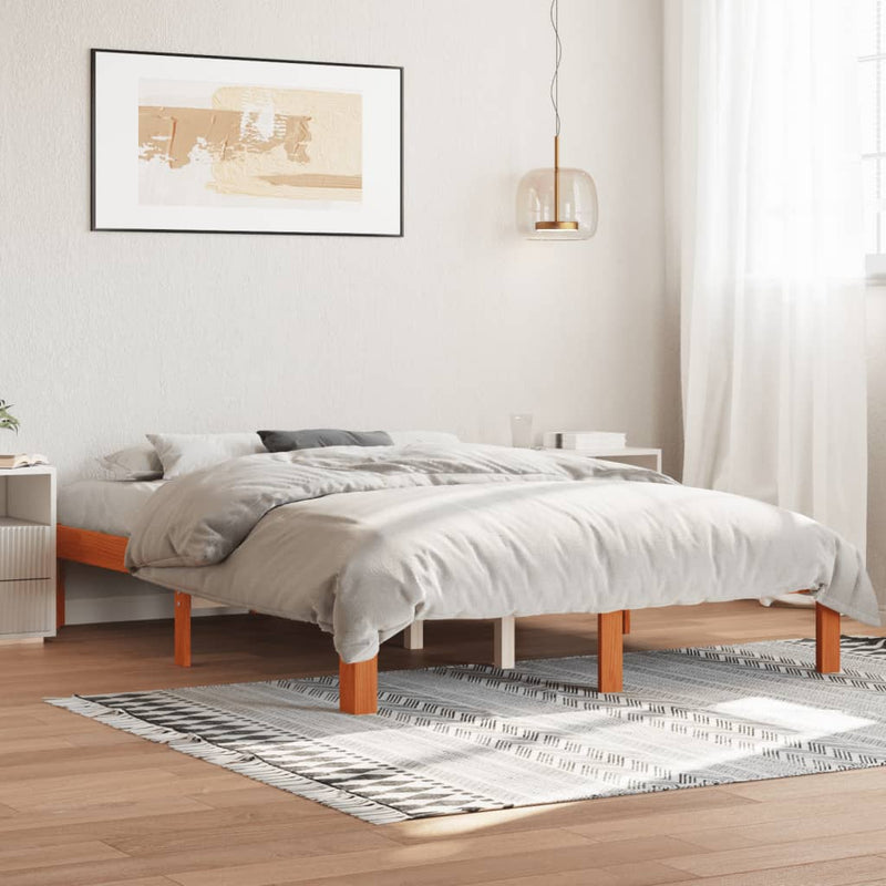 vidaXL viaszbarna tömör fenyőfa ágy matrac nélkül 140 x 190 cm