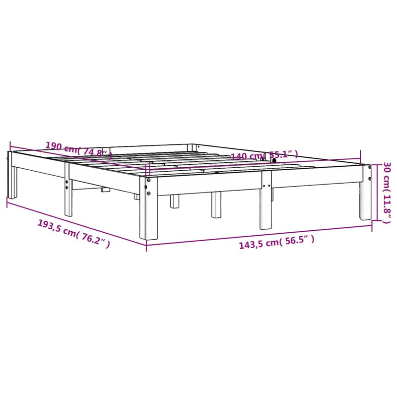 vidaXL viaszbarna tömör fenyőfa ágy matrac nélkül 140 x 190 cm