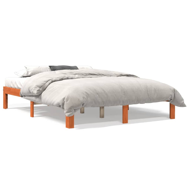 vidaXL viaszbarna tömör fenyőfa ágy matrac nélkül 140 x 190 cm