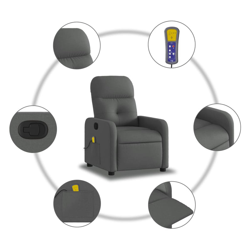 vidaXL sötétszürke szövet dönthető masszázsfotel
