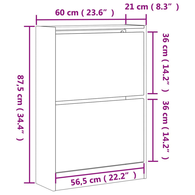 vidaXL sonoma tölgy színű szerelt fa cipőszekrény 60 x 21 x 87,5 cm