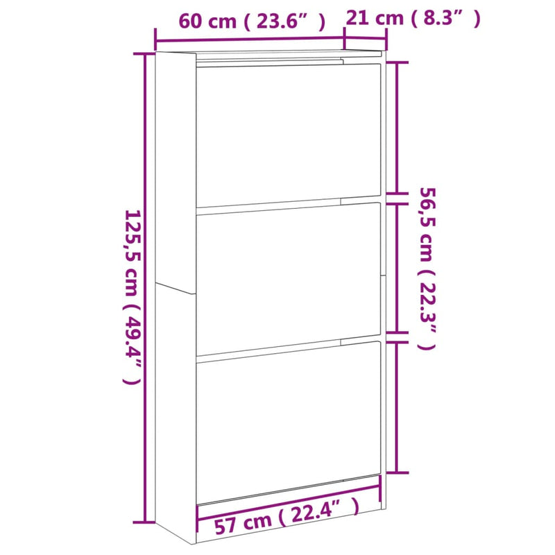 vidaXL fekete szerelt fa cipőszekrény 60 x 21 x 125,5 cm