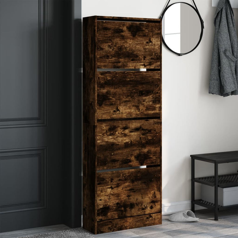 vidaXL füstös tölgy színű szerelt fa cipőszekrény 60 x 21 x 163,5 cm