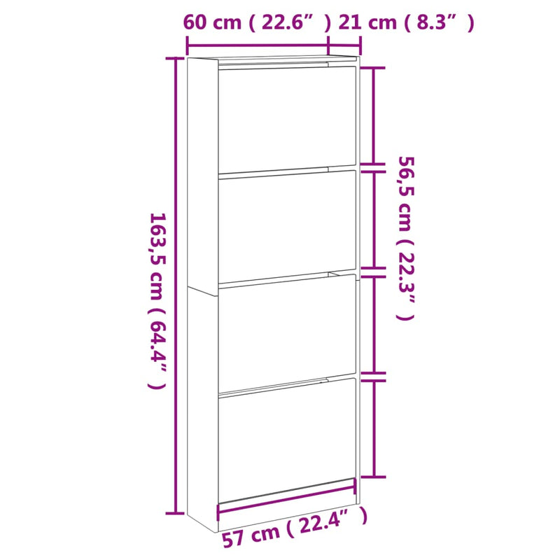 vidaXL füstös tölgy színű szerelt fa cipőszekrény 60 x 21 x 163,5 cm