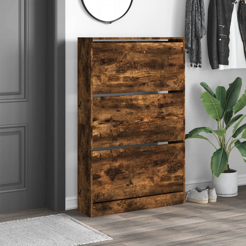 vidaXL füstös tölgy színű szerelt fa cipőszekrény 80 x 21 x 125,5 cm