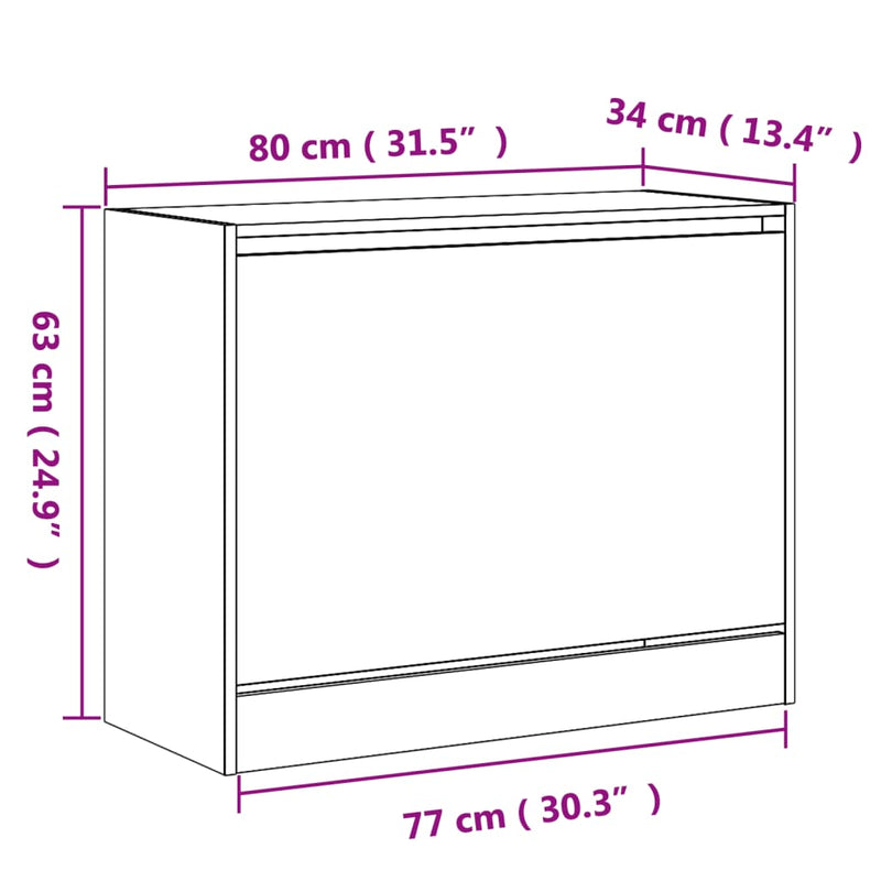 vidaXL füstös tölgy színű szerelt fa cipőszekrény 80 x 34 x 63 cm
