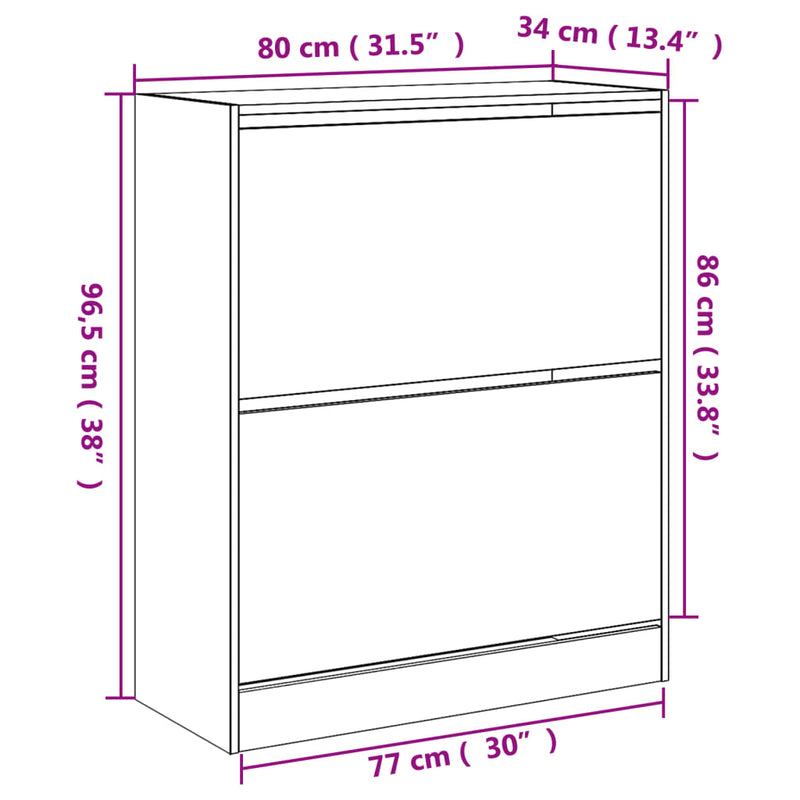 vidaXL fehér szerelt fa cipőszekrény 80 x 34 x 96,5 cm