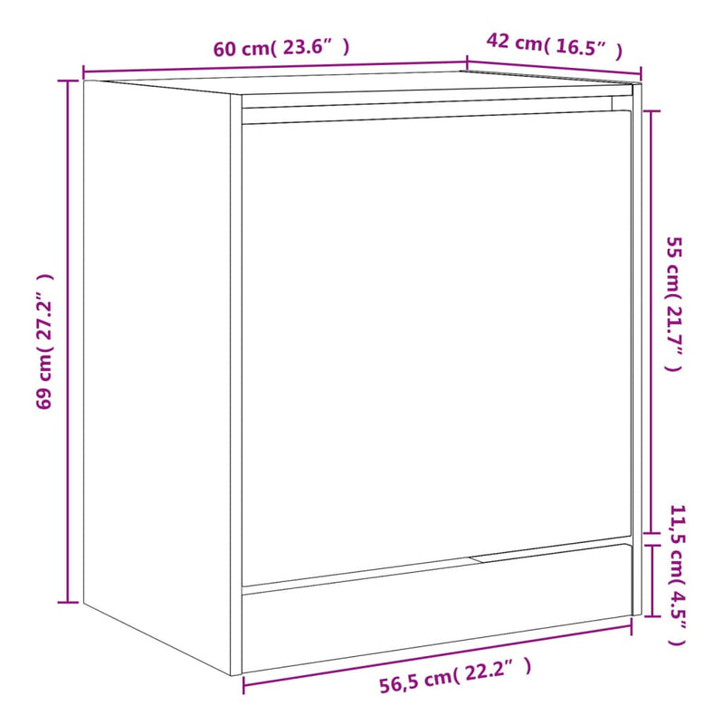 vidaXL fekete szerelt fa cipőszekrény 60 x 42 x 69 cm