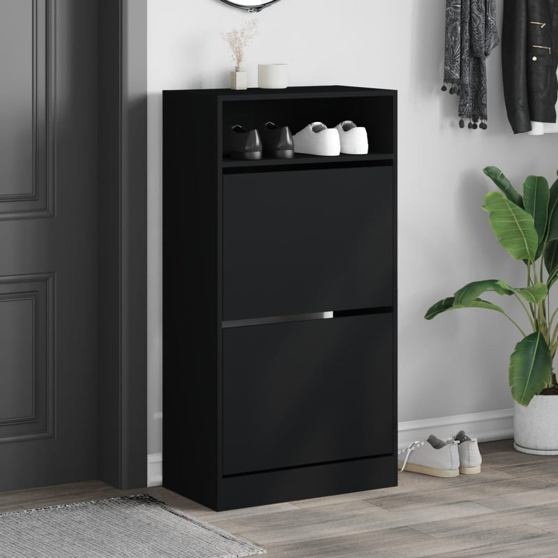 vidaXL fekete szerelt fa cipőszekrény 60x34x116 cm