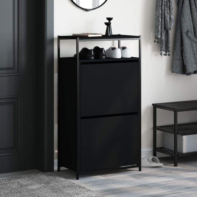 vidaXL fekete szerelt fa cipőszekrény 60x34x112 cm