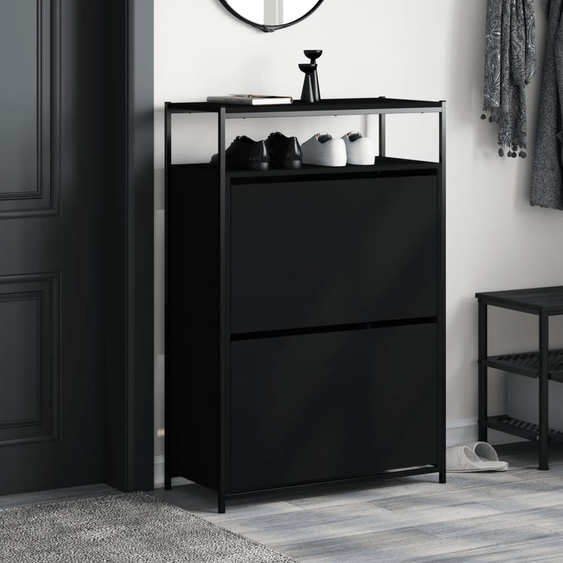 vidaXL fekete szerelt fa cipőszekrény 75x34x112 cm