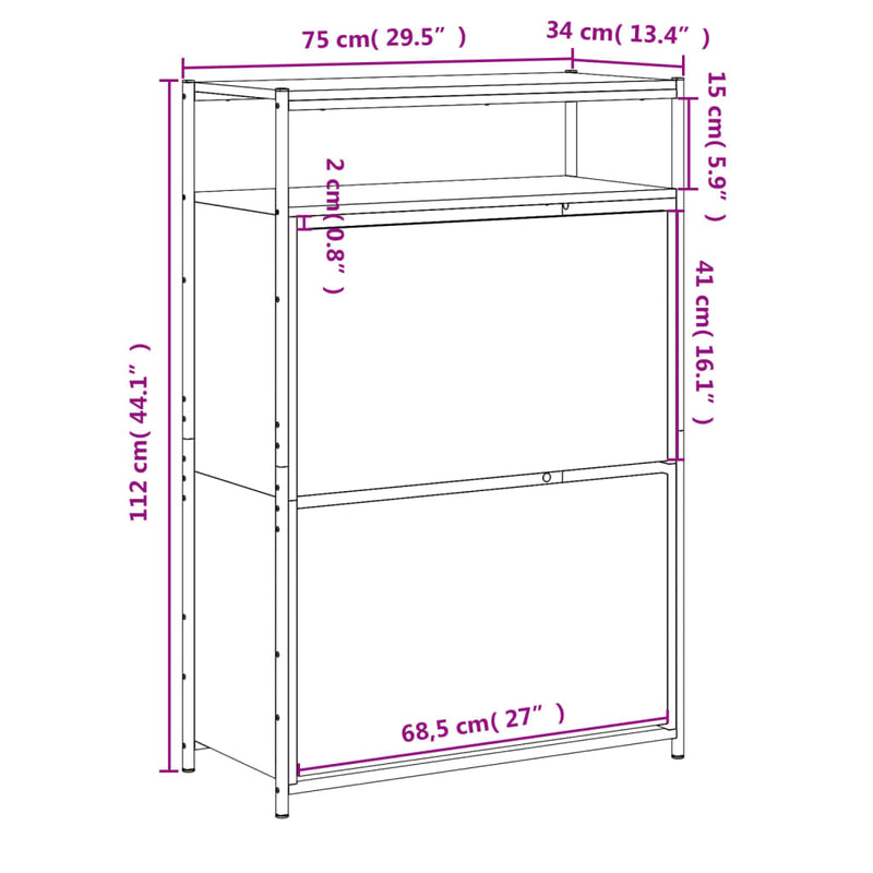 vidaXL sonoma tölgy színű szerelt fa cipőszekrény 75x34x112 cm