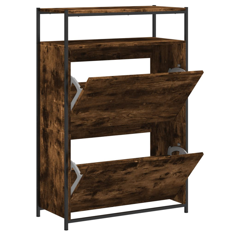 vidaXL füstös tölgy színű szerelt fa cipőszekrény 75x34x112 cm