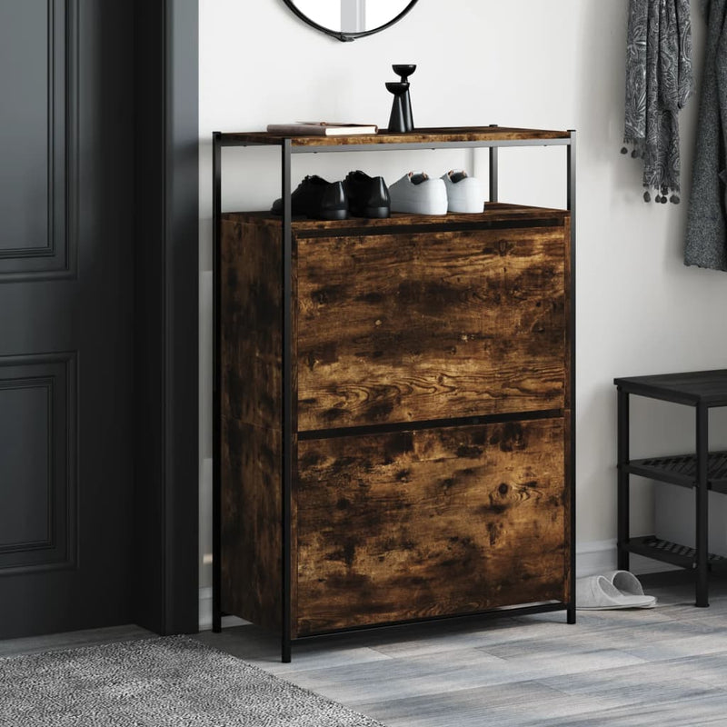 vidaXL füstös tölgy színű szerelt fa cipőszekrény 75x34x112 cm