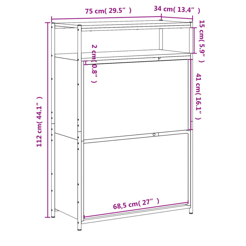 vidaXL füstös tölgy színű szerelt fa cipőszekrény 75x34x112 cm
