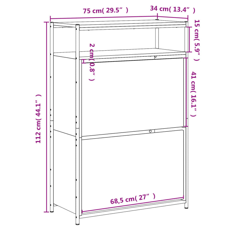 vidaXL szürke sonoma színű szerelt fa cipősszekrény 75x34x112 cm
