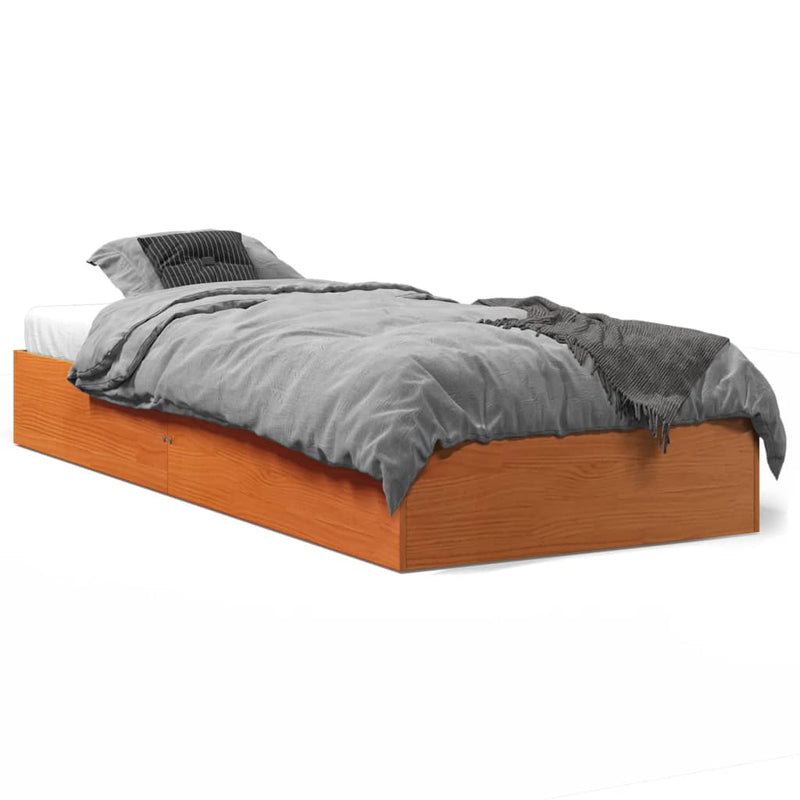 vidaXL viaszbarna tömör fenyőfa ágy matrac nélkül 90 x 190 cm