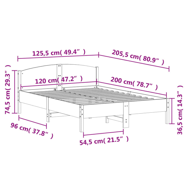 vidaXL tömör fenyőfa ágykeret ágy matrac nélkül 120 x 200 cm