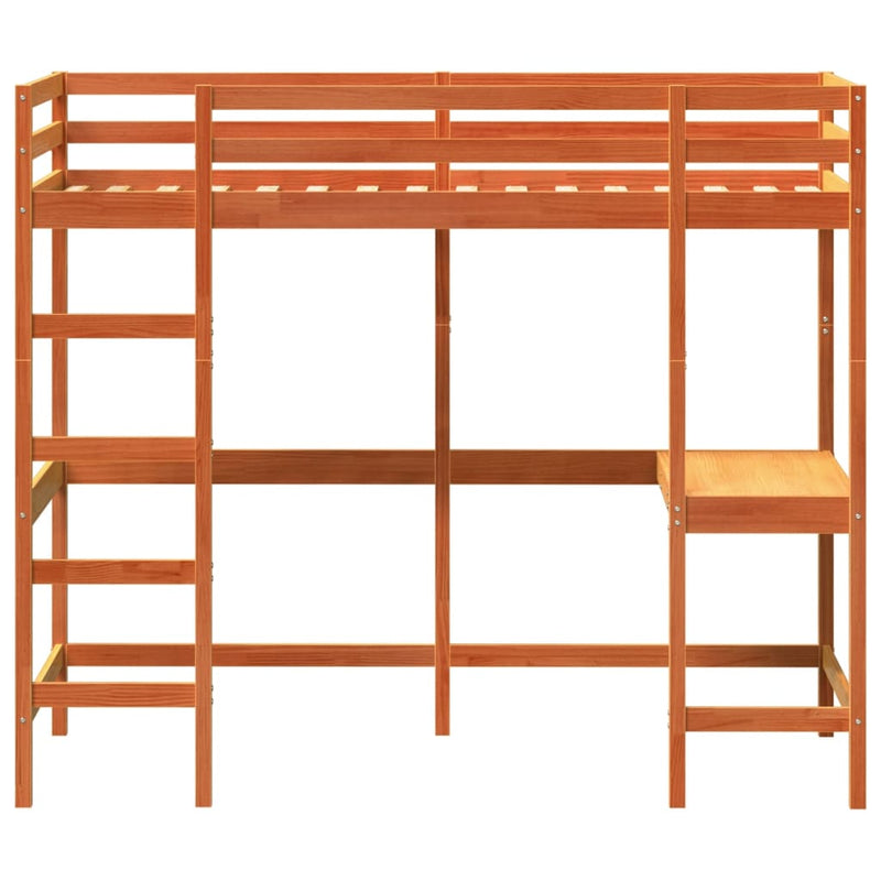 vidaXL viaszbarna tömör fenyőfa galériaágy íróasztallal 90 x 200 cm